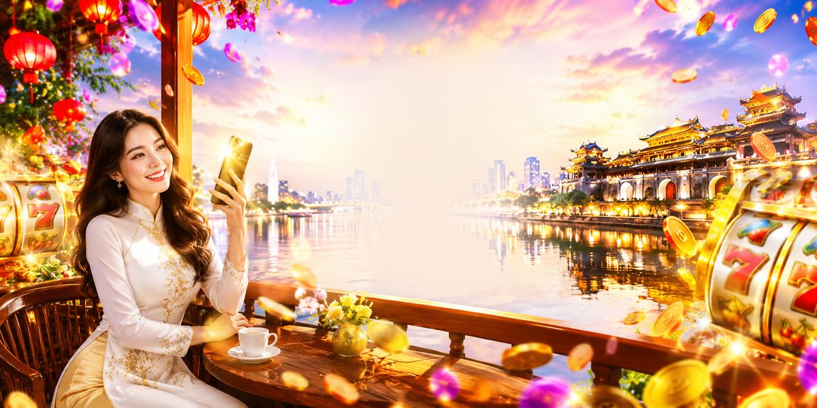Người dùng tại Huế thưởng thức cà phê và chơi slot game trên điện thoại buổi sáng
